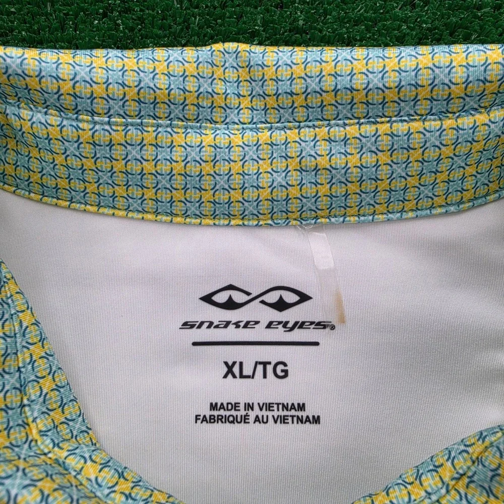 Snake Eyes Performance Geometric Golf Polo Shirt‎ Mens XL Green Yellow